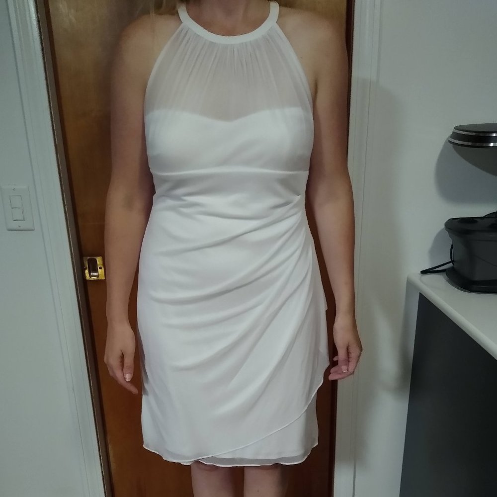 David's Bridal WHITE Short High Neck Mesh Dress